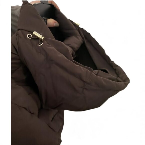Michael Kors Womens Brown Quilted Puffer Zip Up Hooded Chevron Jacket Sz M New - Picture 7 of 15